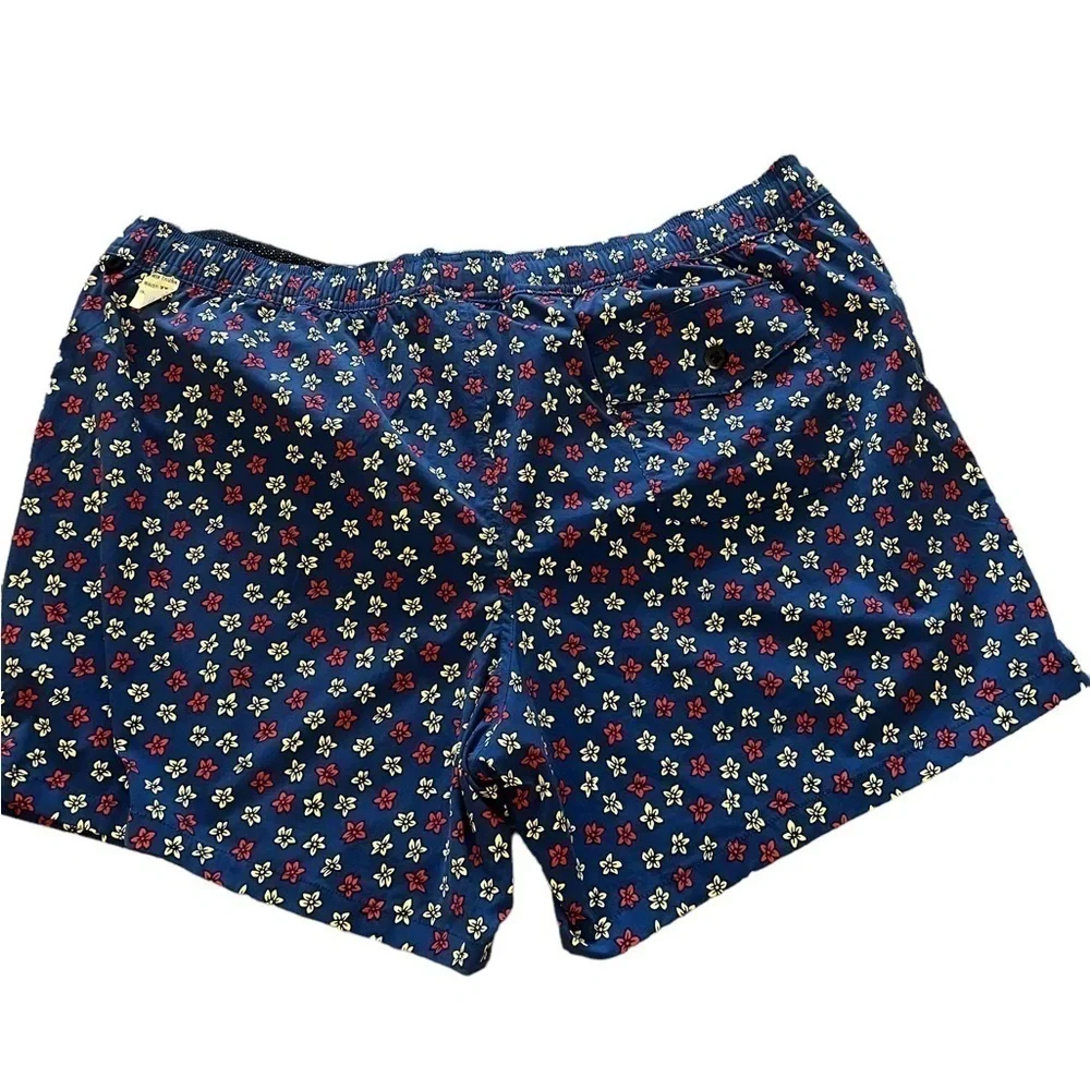 NWT J.Crew Original Swimwear blue red yellow floral swim 6” trunks w/ 3 pockets